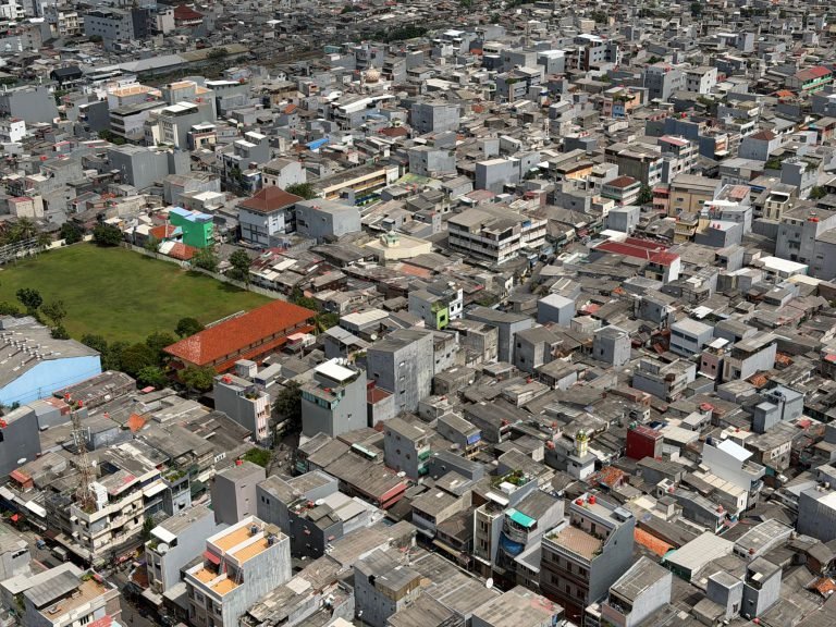 Densely packed residential rooftops in an Indonesian urban neighbourhood