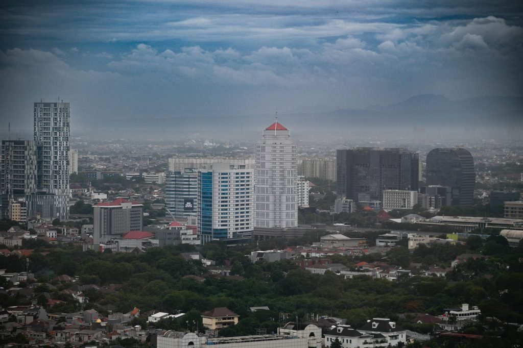 Aerial view of the Jakarta skyline and its high-rise office towers
