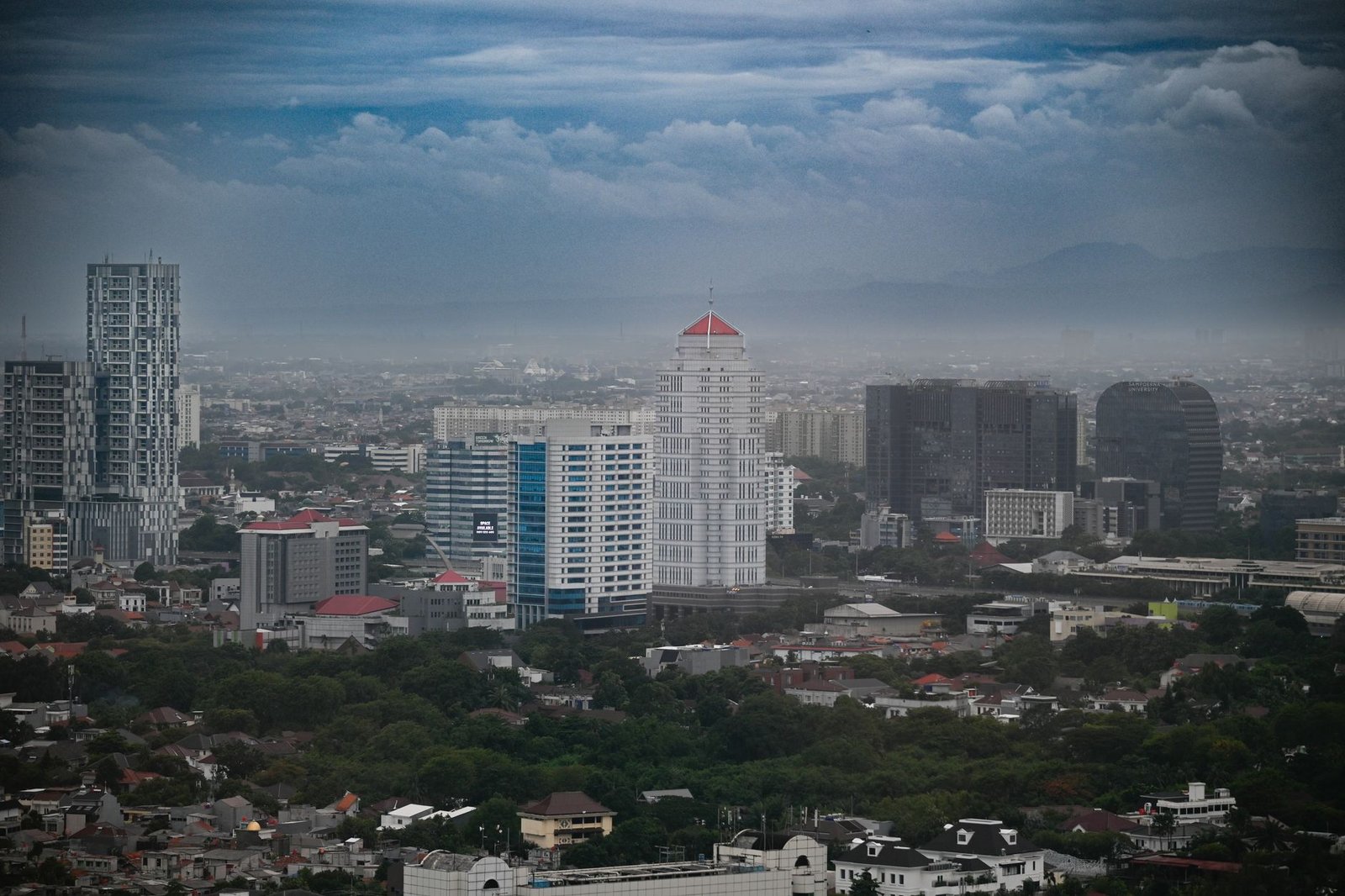 Aerial view of the Jakarta skyline and its high-rise office towers